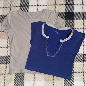 Free People Blue Cropped Knit Top with Light Gray Tee